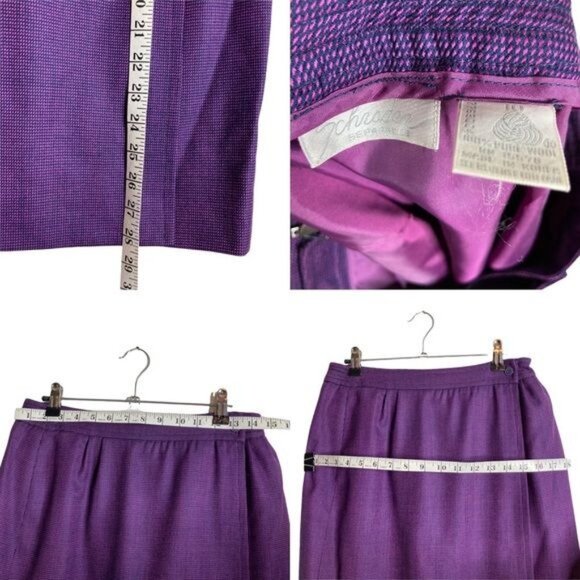 Vintage 70s-80s Schrader Separates Wool Skirt Suit Pink & Purple Est. M - Picture 4 of 16